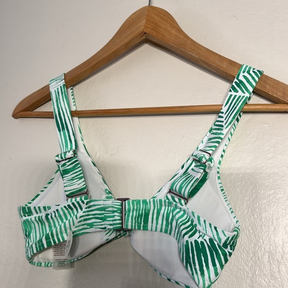 NWT CALIA Tie Front Bikini Swim Top Green Palm Stripe Tropical Print XXS Resort - Picture 6 of 8